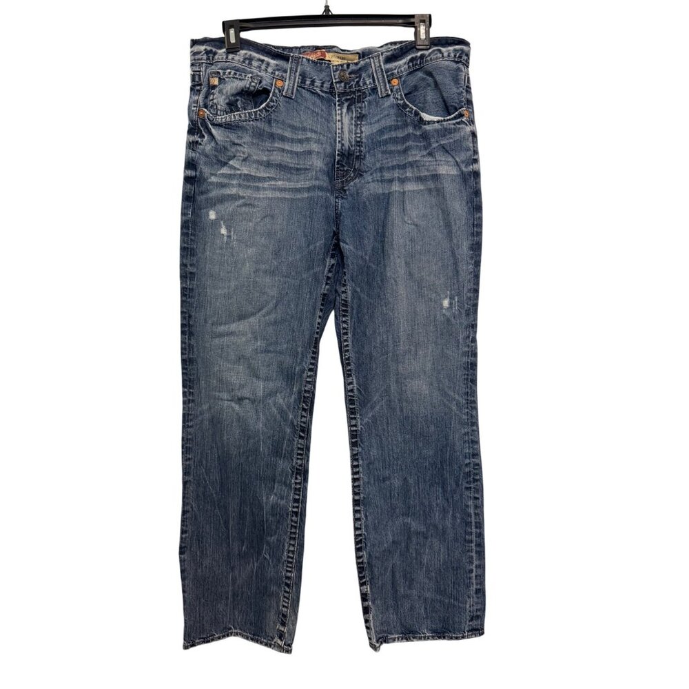 Big Star Pioneer Regular Bootcut Jeans 38R Mens Blue Denim 100% Cotton Distresse